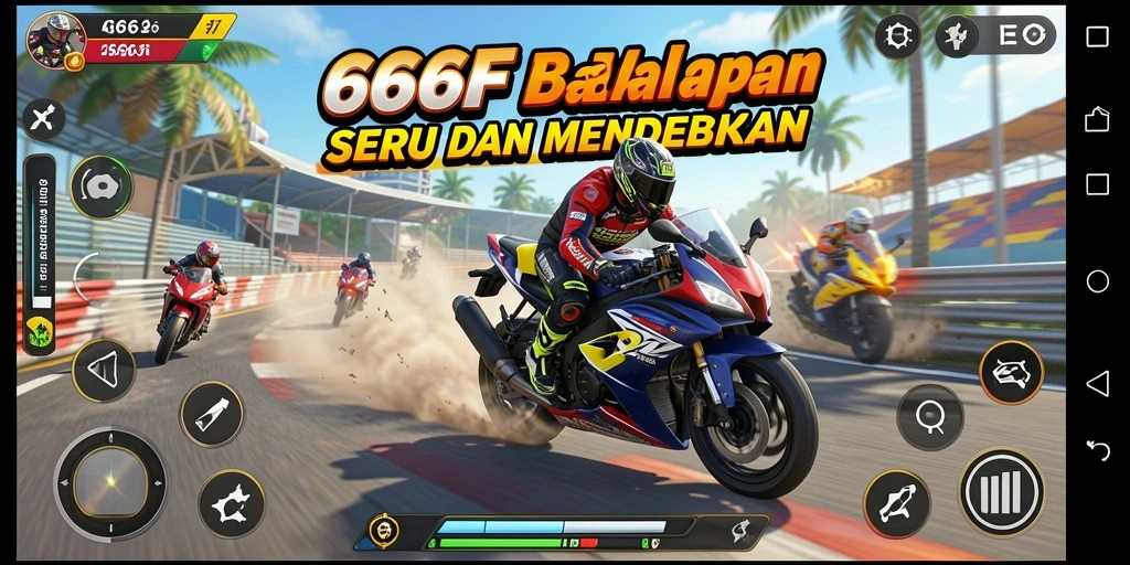 Gameplay seru balapan motor di 666F dengan grafis menakjubkan.