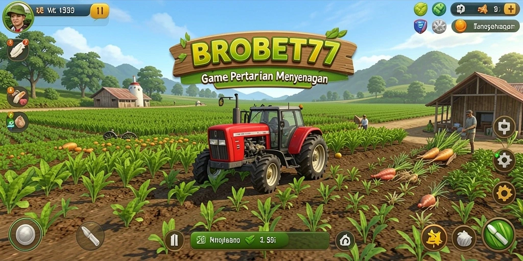 Tampilan gameplay BROBET77 yang menampilkan aktivitas bertani yang seru.