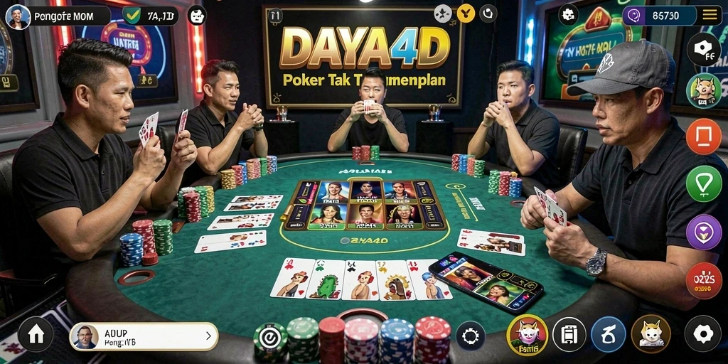 Screenshot gameplay DAYA4D menampilkan suasana seru permainan poker.