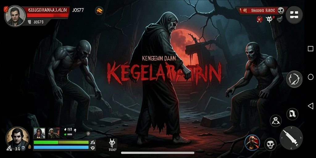 Screenshot gameplay menegangkan dari JOS77, menampilkan suasana Horror yang mendalam.