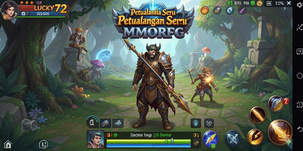 Screenshot LUCKY72 menunjukkan pertempuran seru di dunia fantasi.