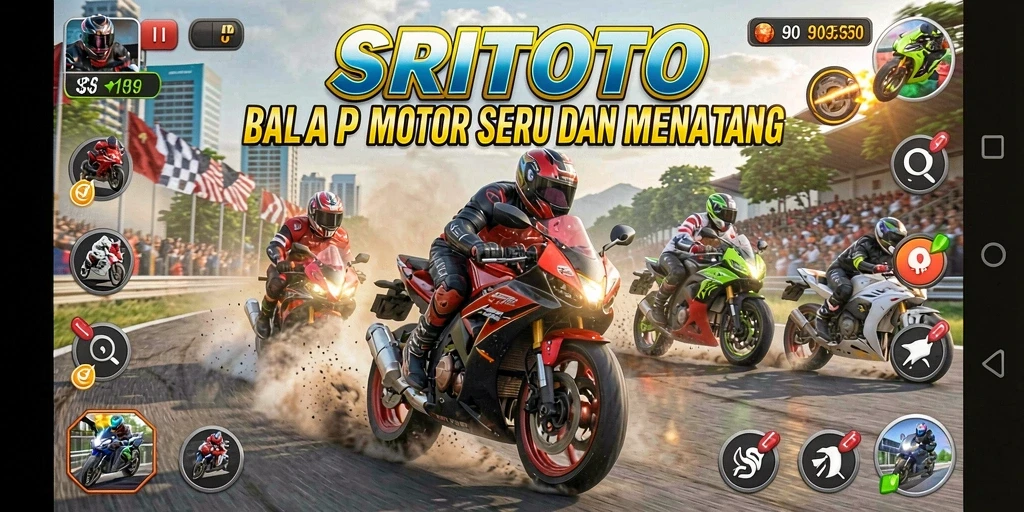 Tangkapan layar SRITOTO menampilkan aksi balap motor yang mendebarkan dan realistis.